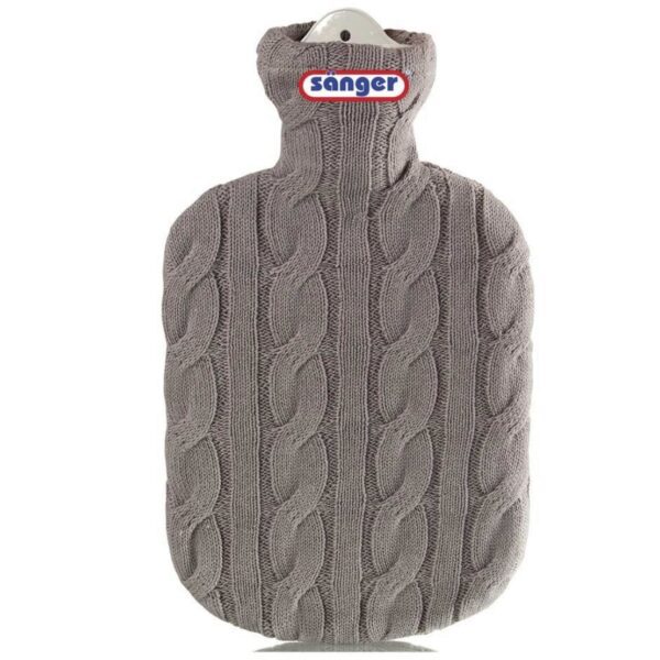 2 L Hot Water Bottle w/ Cover, Cable Knit Grey